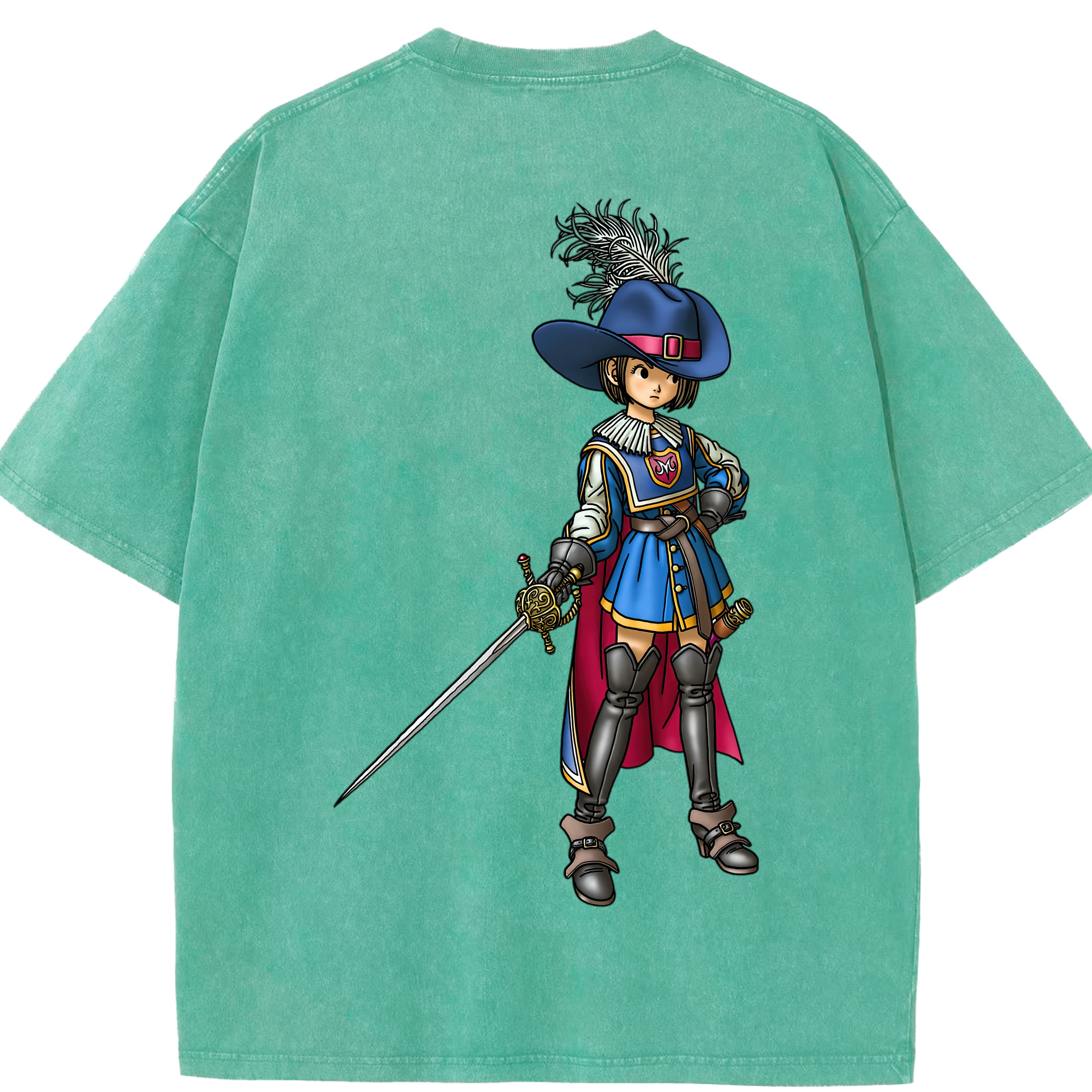 （画像用） ドラゴンクエスト Doragon Kuesuto Dragon Quest 綿100% ヴィンテージ風 半袖Tシャツ（背面プリント）